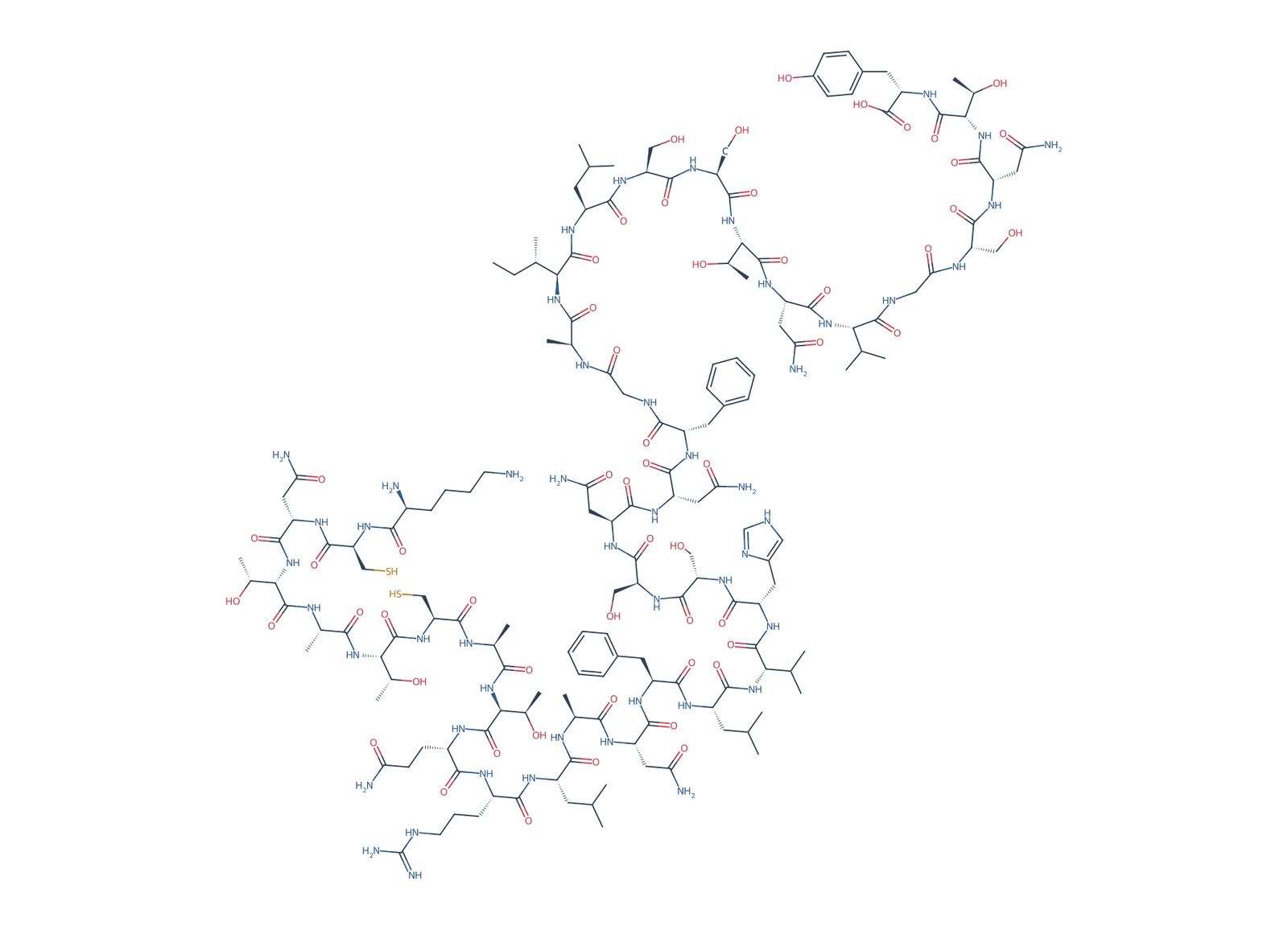 Sequence-derived 2D chemical structure of Human IAPP reference fragment (1–37), free-acid chain, 37 amino-acid residues.