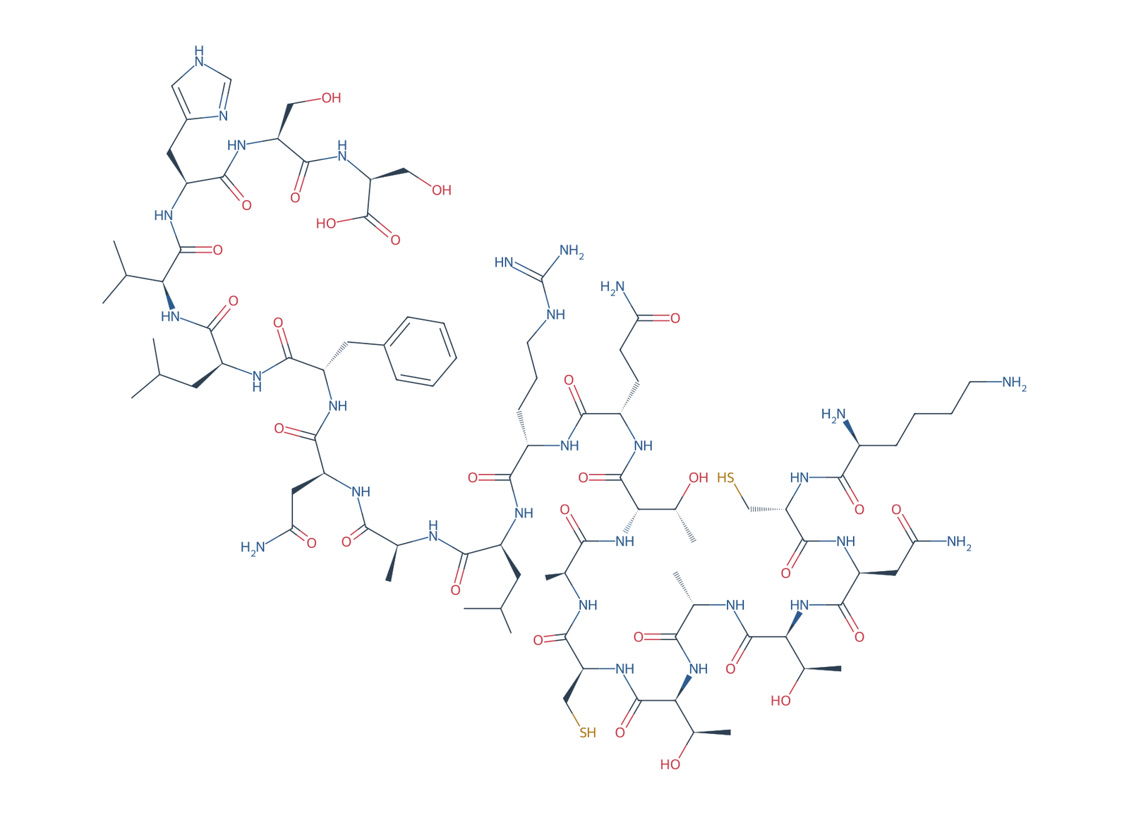 Sequence-derived 2D chemical structure of Human IAPP reference fragment (1–20), free-acid chain, 20 amino-acid residues.