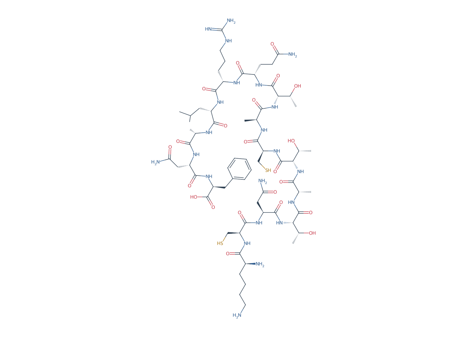 Sequence-derived 2D chemical structure of Human IAPP reference fragment (1–15), free-acid chain, 15 amino-acid residues.