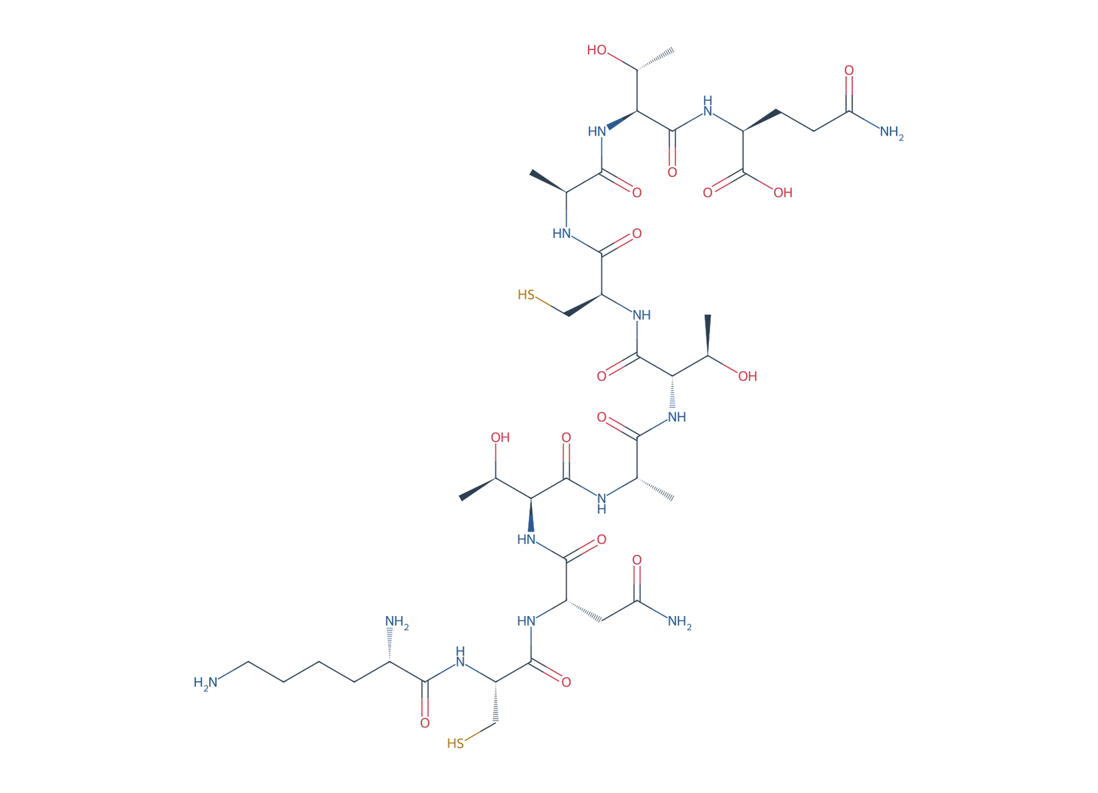 Sequence-derived 2D chemical structure of Human IAPP reference fragment (1–10), free-acid chain, 10 amino-acid residues.