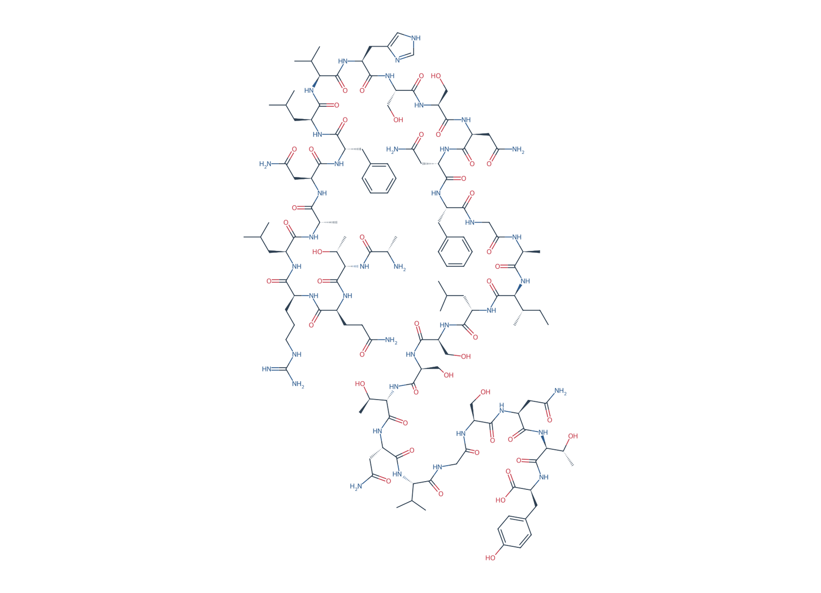 Sequence-derived 2D chemical structure of Human IAPP reference fragment (8–37), free-acid chain, 30 amino-acid residues.