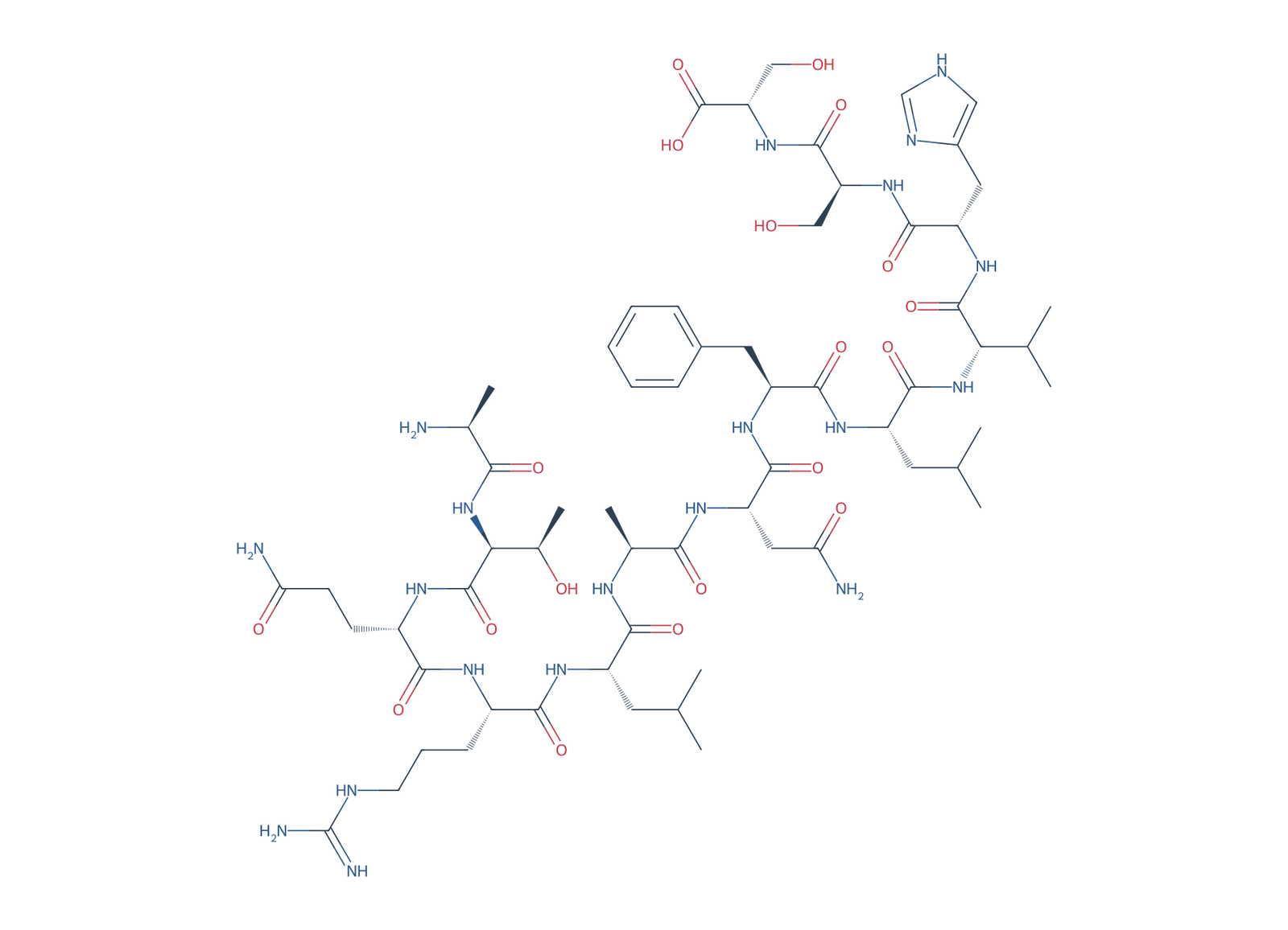 Sequence-derived 2D chemical structure of Human IAPP reference fragment (8–20), free-acid chain, 13 amino-acid residues.