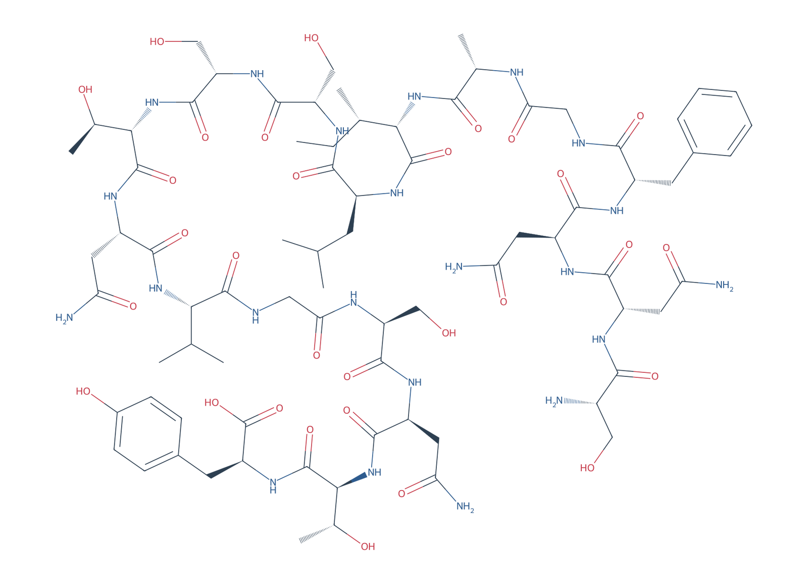 Sequence-derived 2D chemical structure of Human IAPP reference fragment (20–37), free-acid chain, 18 amino-acid residues.