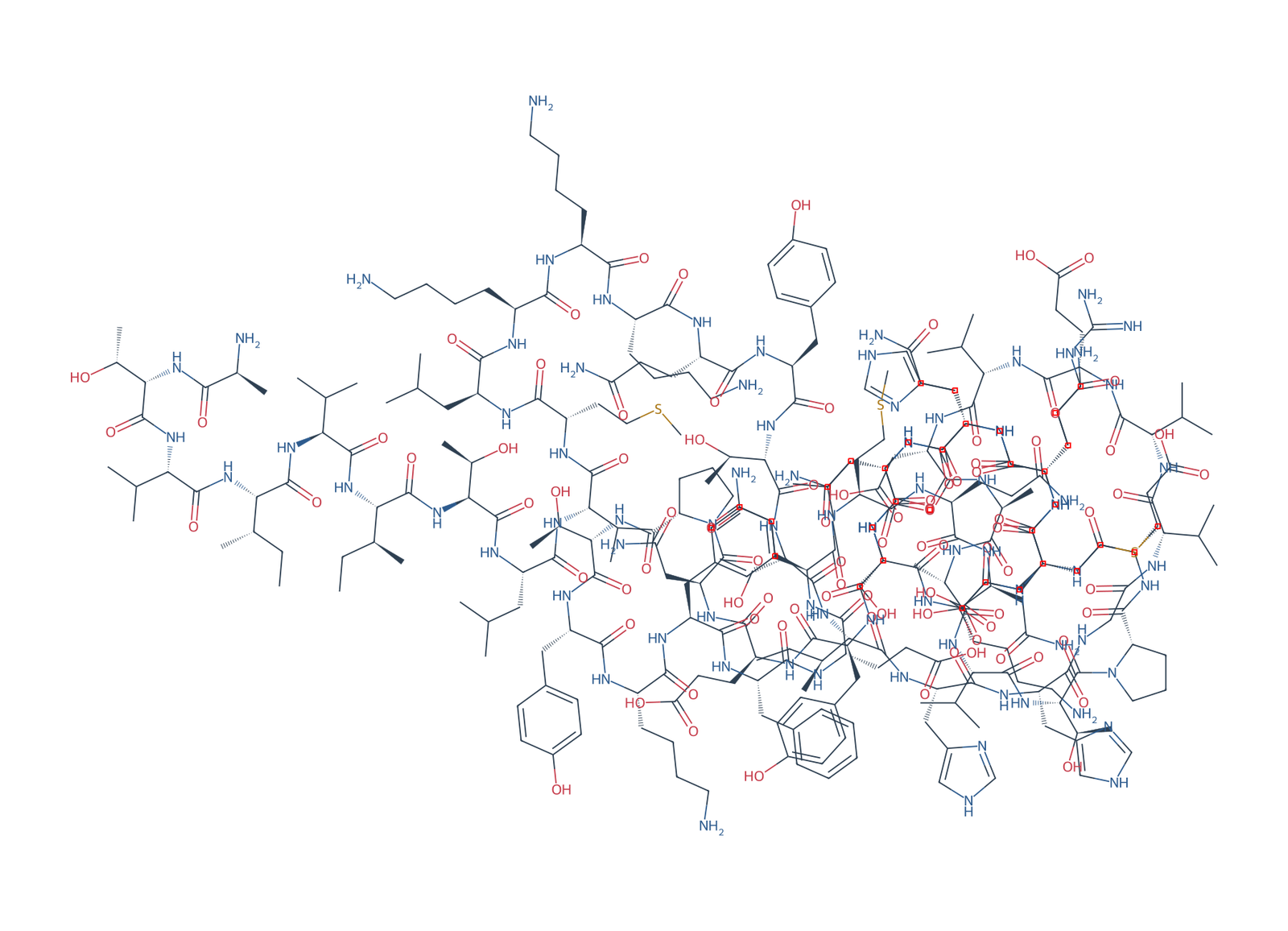 Sequence-derived 2D chemical structure of APP770 fragment (713–770), 58 amino-acid residues.
