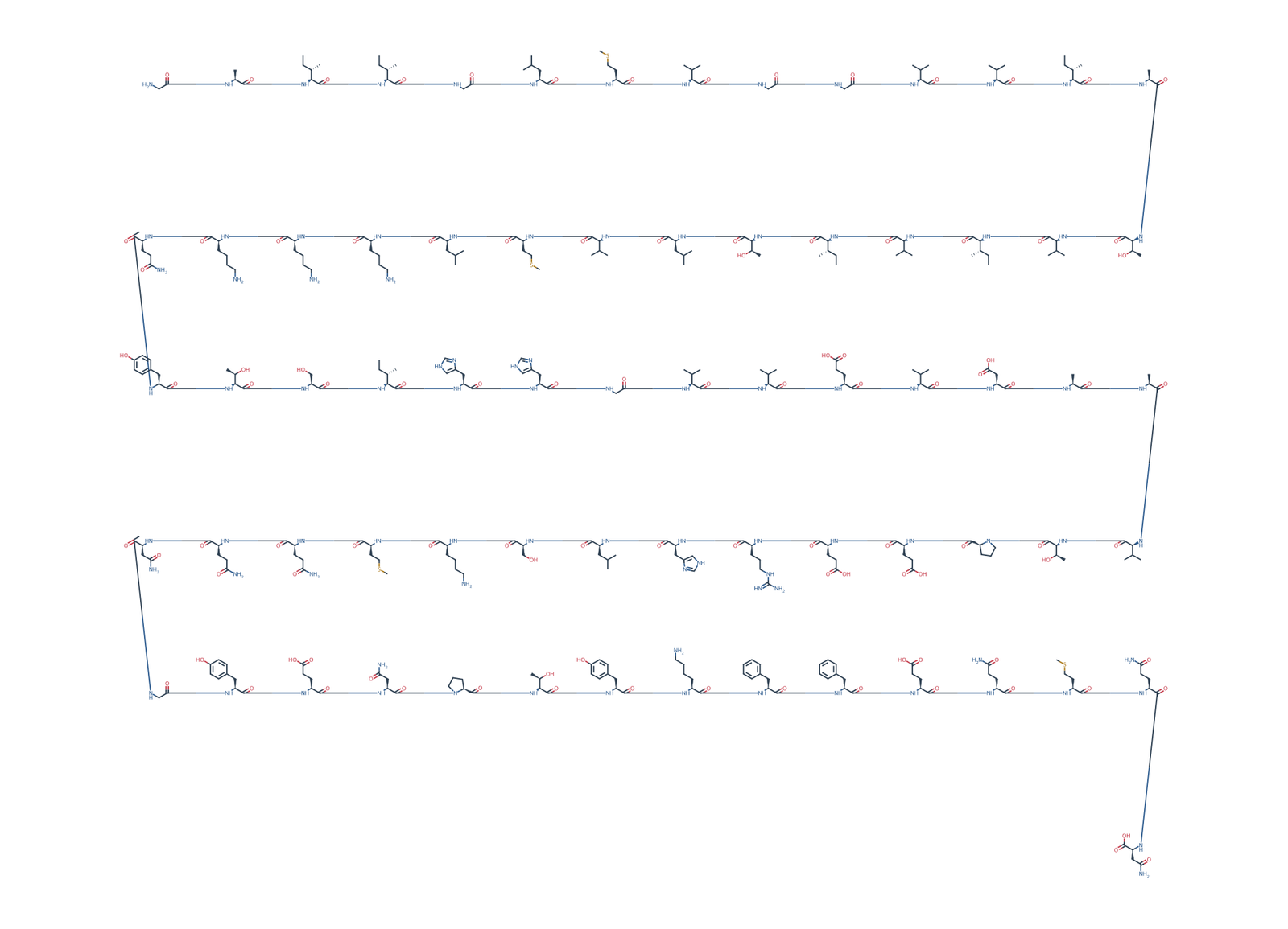 Sequence-derived 2D chemical structure of APP770 fragment (700–770), 71 amino-acid residues.
