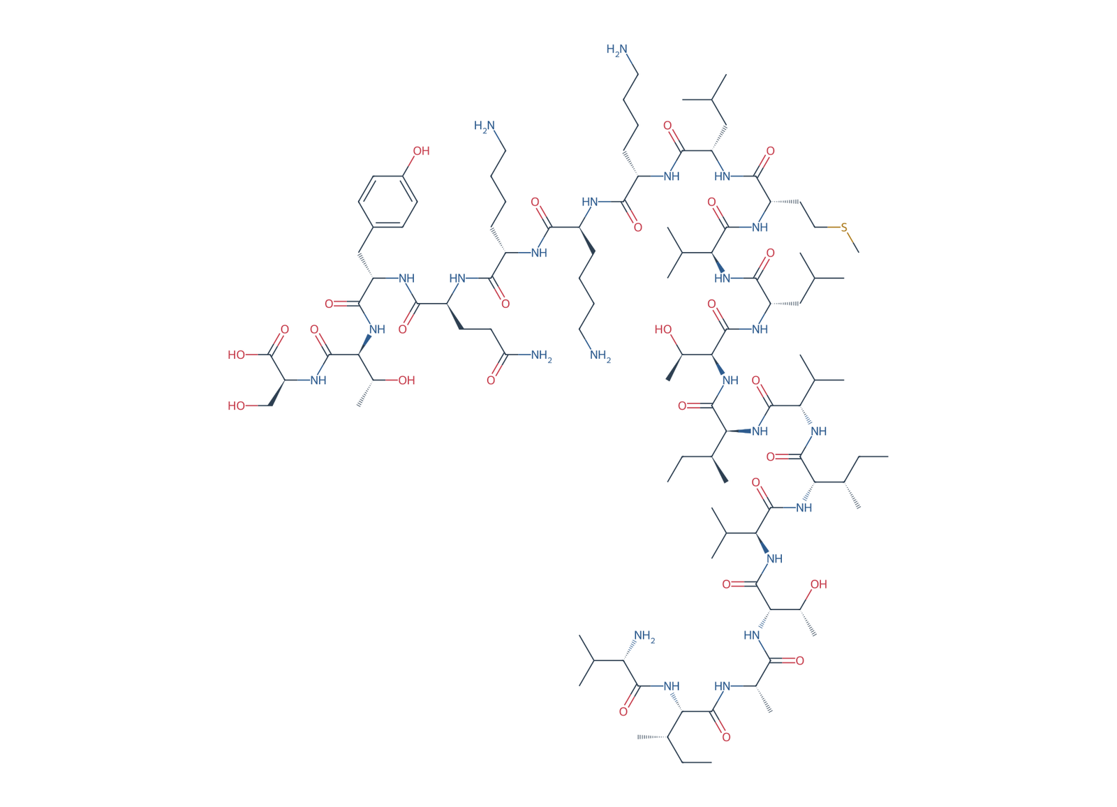 Sequence-derived 2D chemical structure of APP770 fragment (711–730), 20 amino-acid residues.