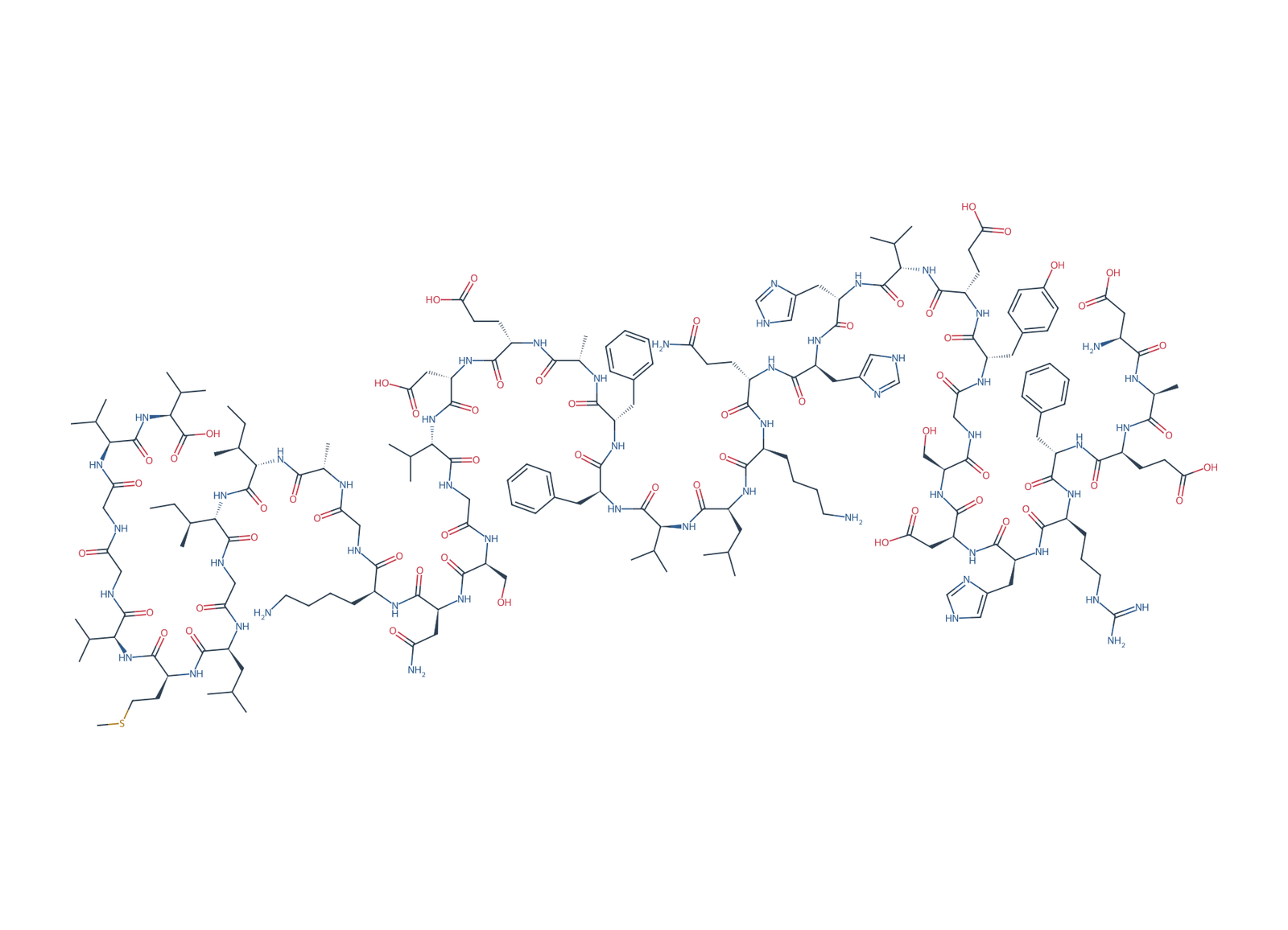 Sequence-derived 2D chemical structure of Beta-Amyloid (1–40), 40 amino-acid residues.