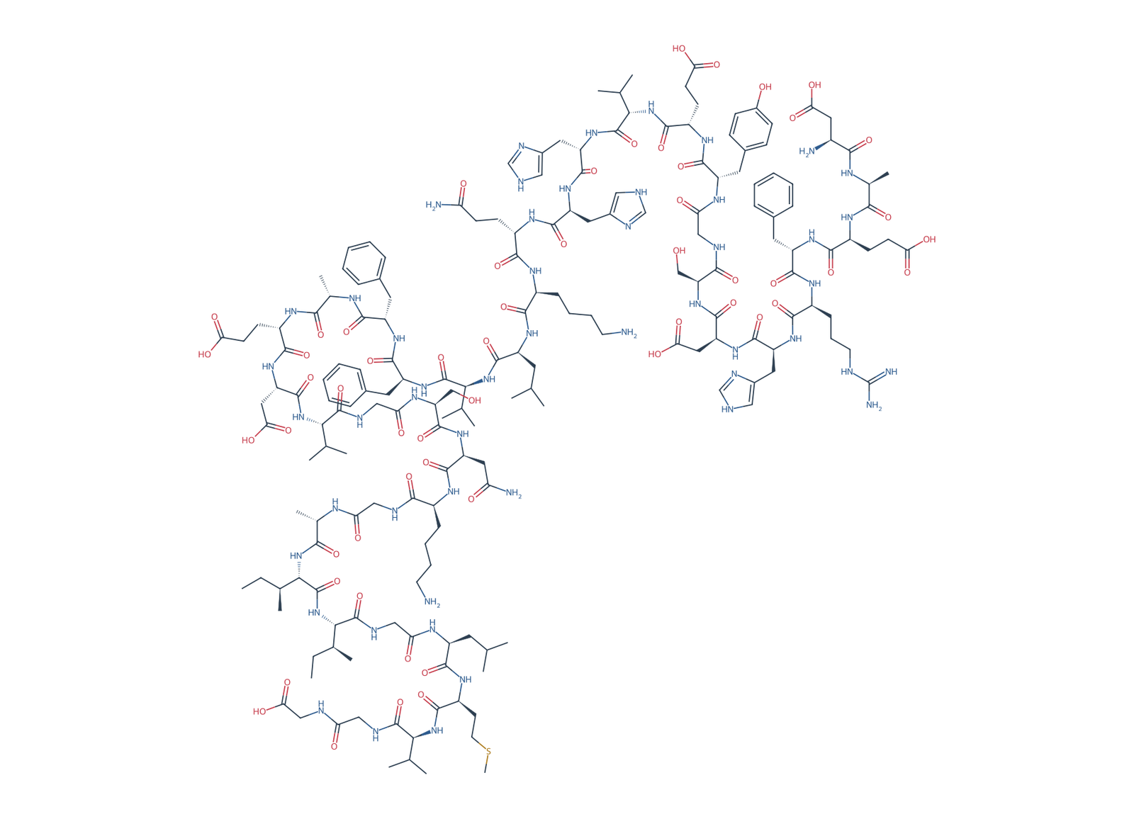 Sequence-derived 2D chemical structure of Beta-Amyloid (1–38), 38 amino-acid residues.