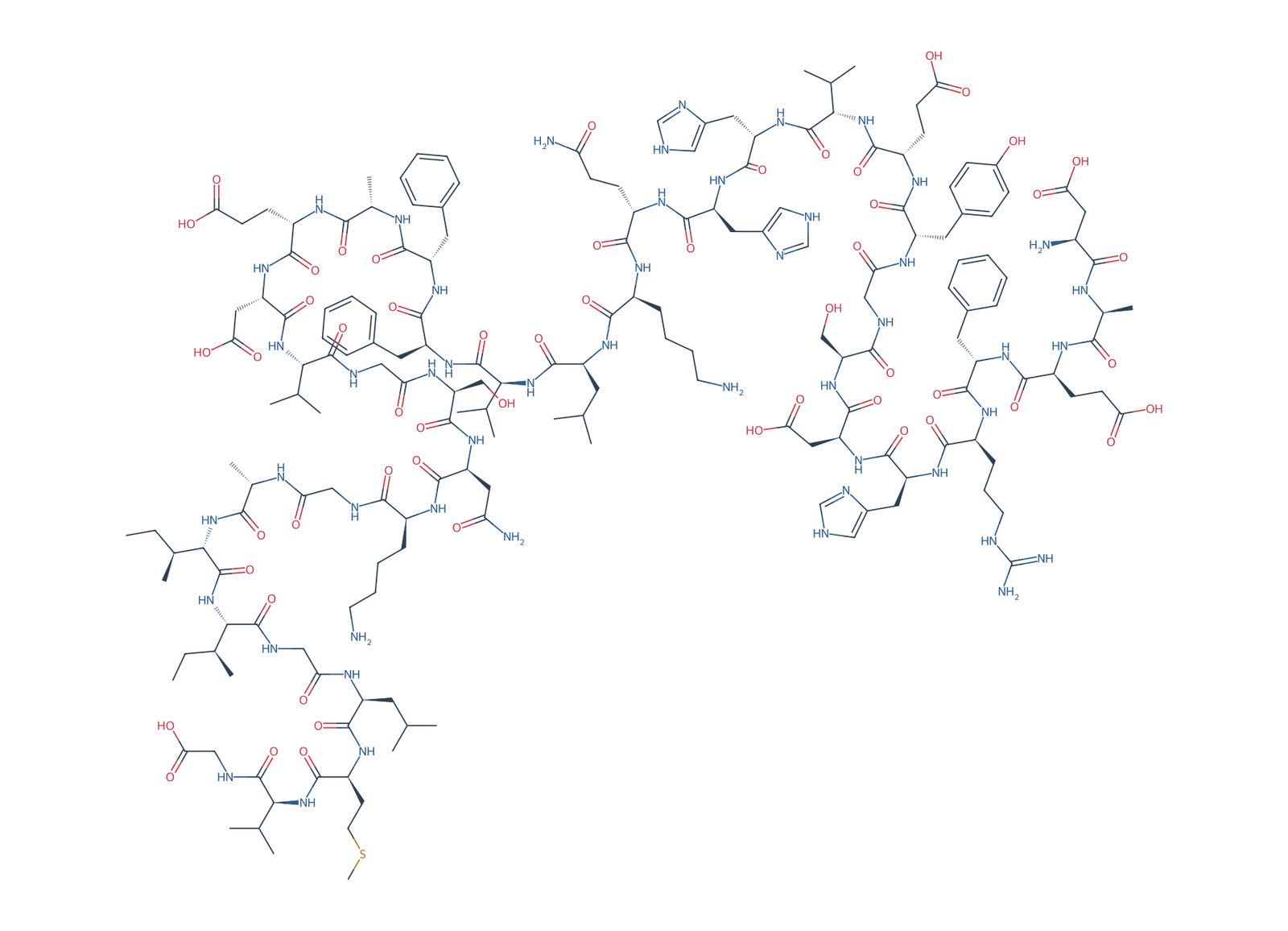 Sequence-derived 2D chemical structure of Beta-Amyloid (1–37), 37 amino-acid residues.