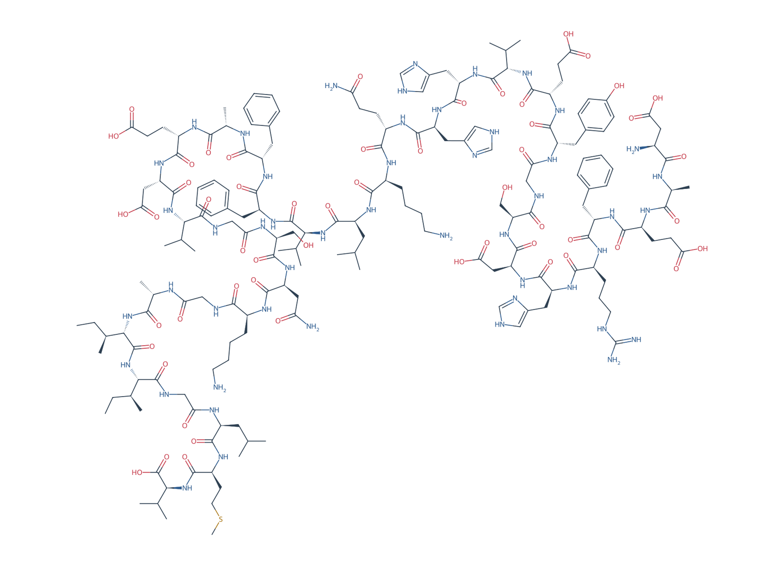Sequence-derived 2D chemical structure of Beta-Amyloid (1–36), 36 amino-acid residues.