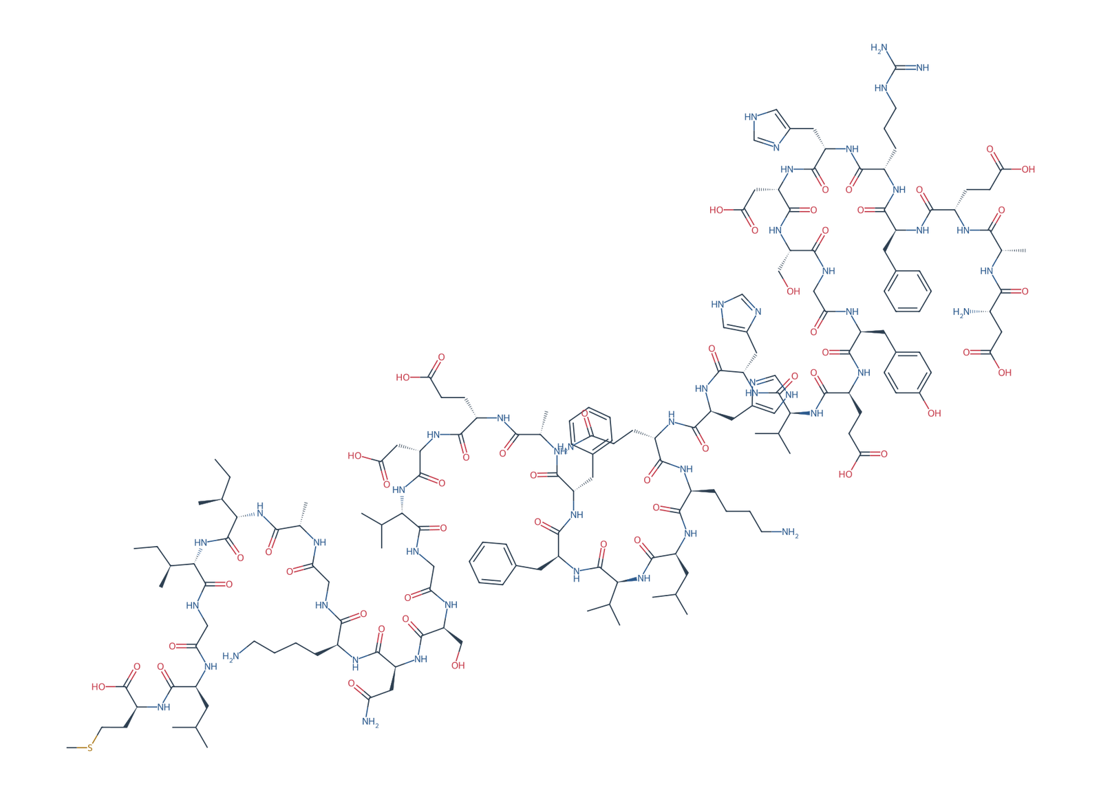 Sequence-derived 2D chemical structure of Beta-Amyloid (1–35), 35 amino-acid residues.