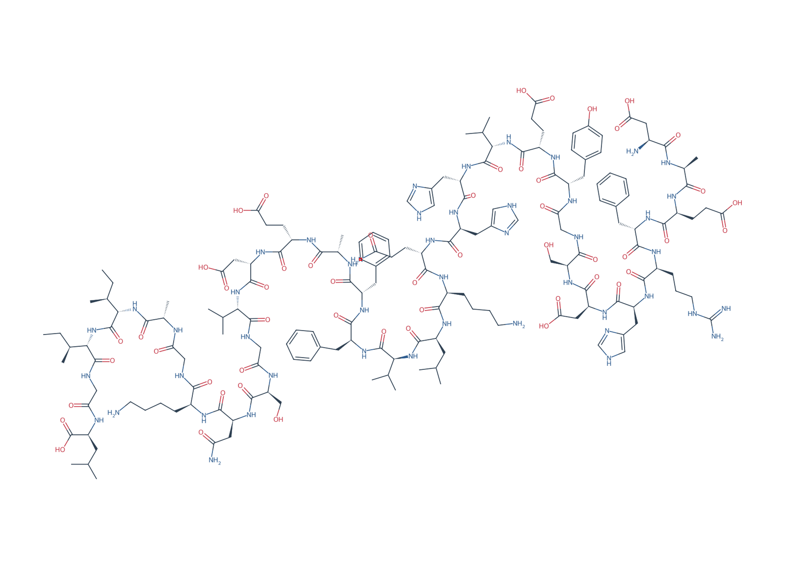 Sequence-derived 2D chemical structure of Beta-Amyloid (1–34), 34 amino-acid residues.