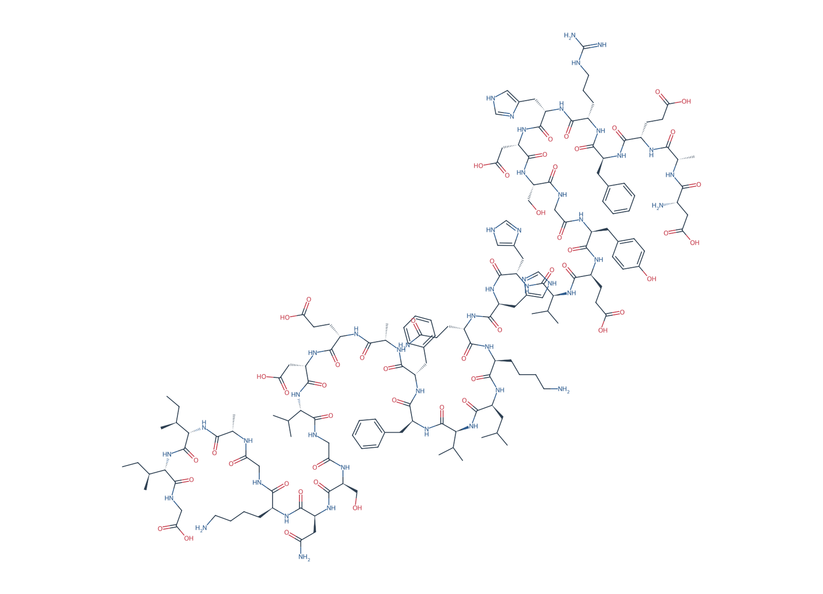 Sequence-derived 2D chemical structure of Beta-Amyloid (1–33), 33 amino-acid residues.