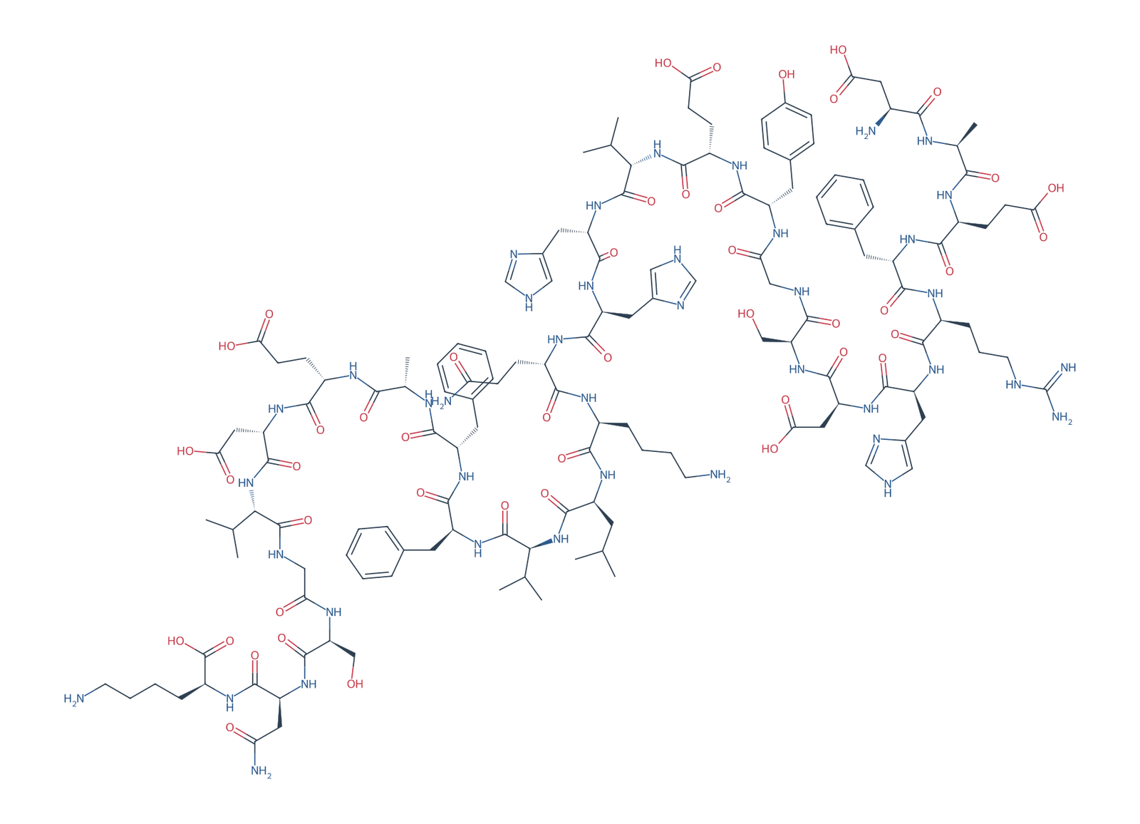 Sequence-derived 2D chemical structure of Beta-Amyloid (1–28), 28 amino-acid residues.