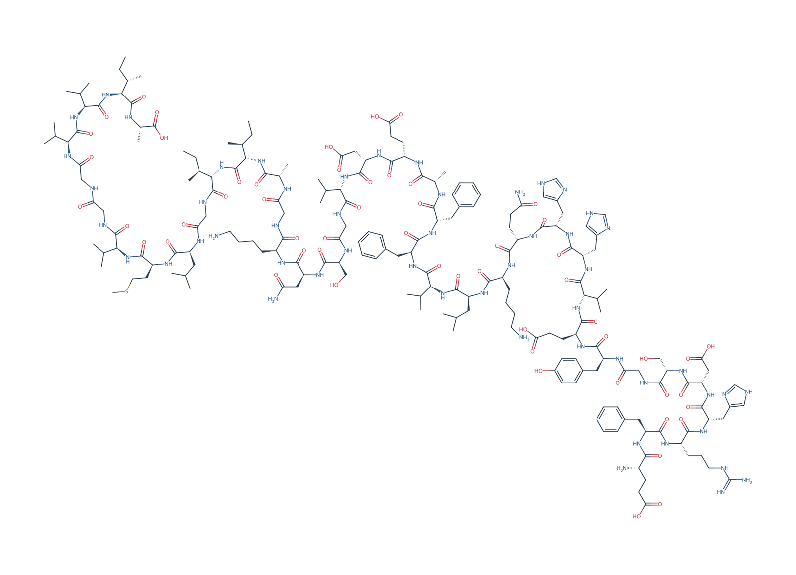Sequence-derived 2D chemical structure of Beta-Amyloid (3–42), 40 amino-acid residues.