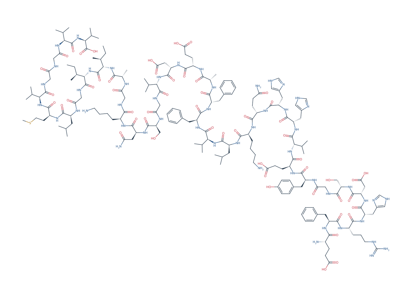 Sequence-derived 2D chemical structure of Beta-Amyloid (3–40), 38 amino-acid residues.