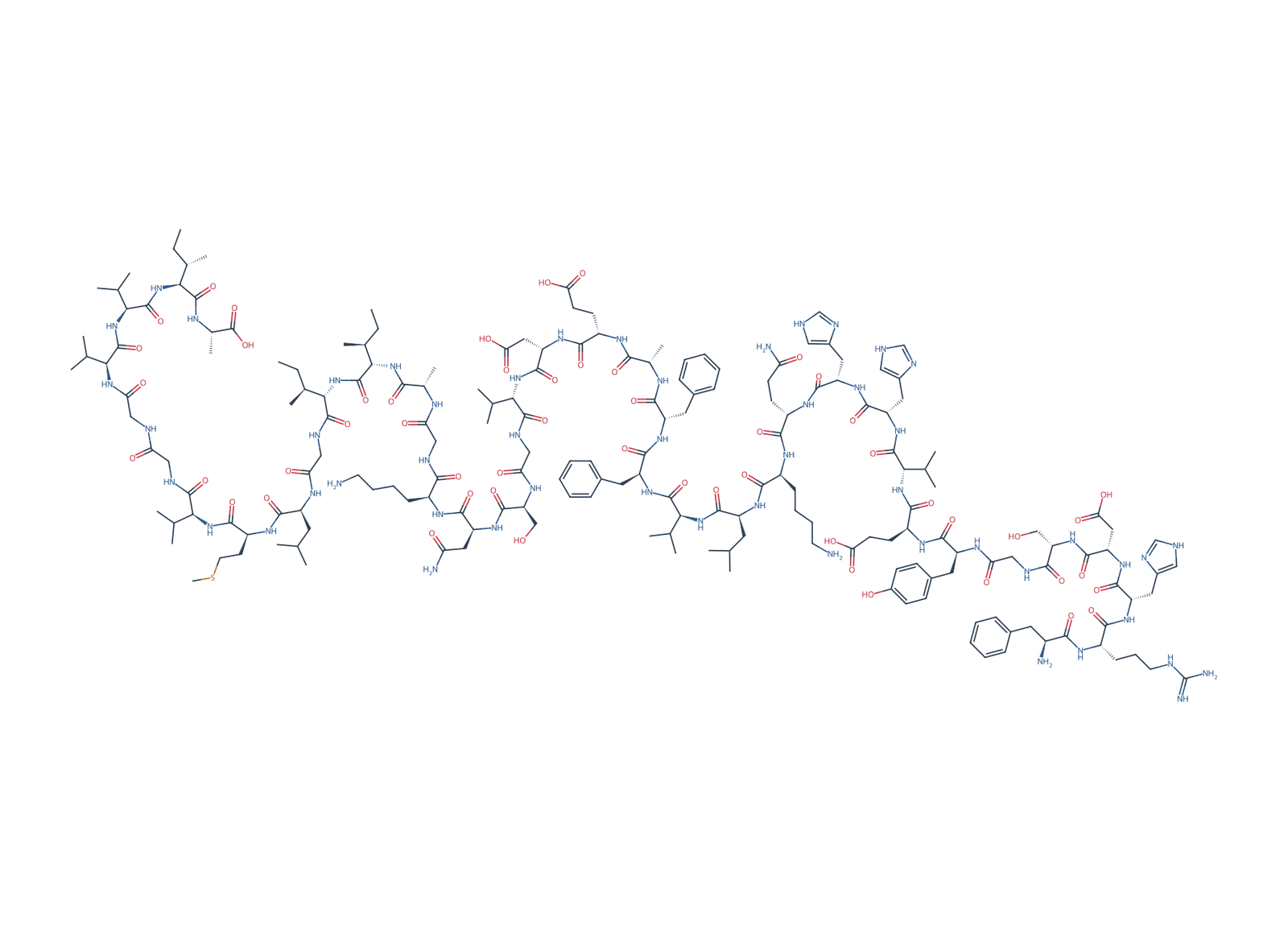 Sequence-derived 2D chemical structure of Beta-Amyloid (4–42), 39 amino-acid residues.