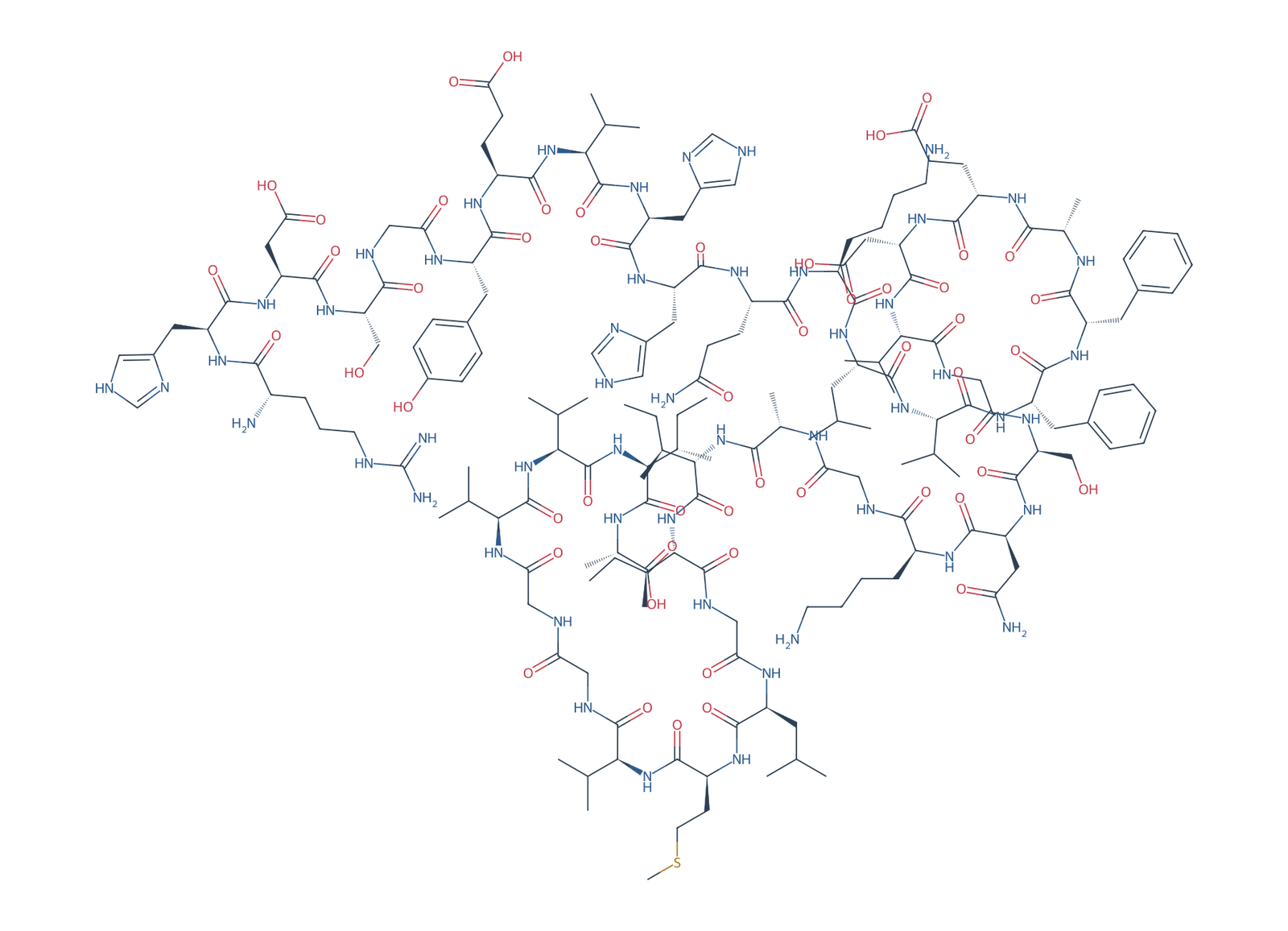 Sequence-derived 2D chemical structure of Beta-Amyloid (5–42), 38 amino-acid residues.