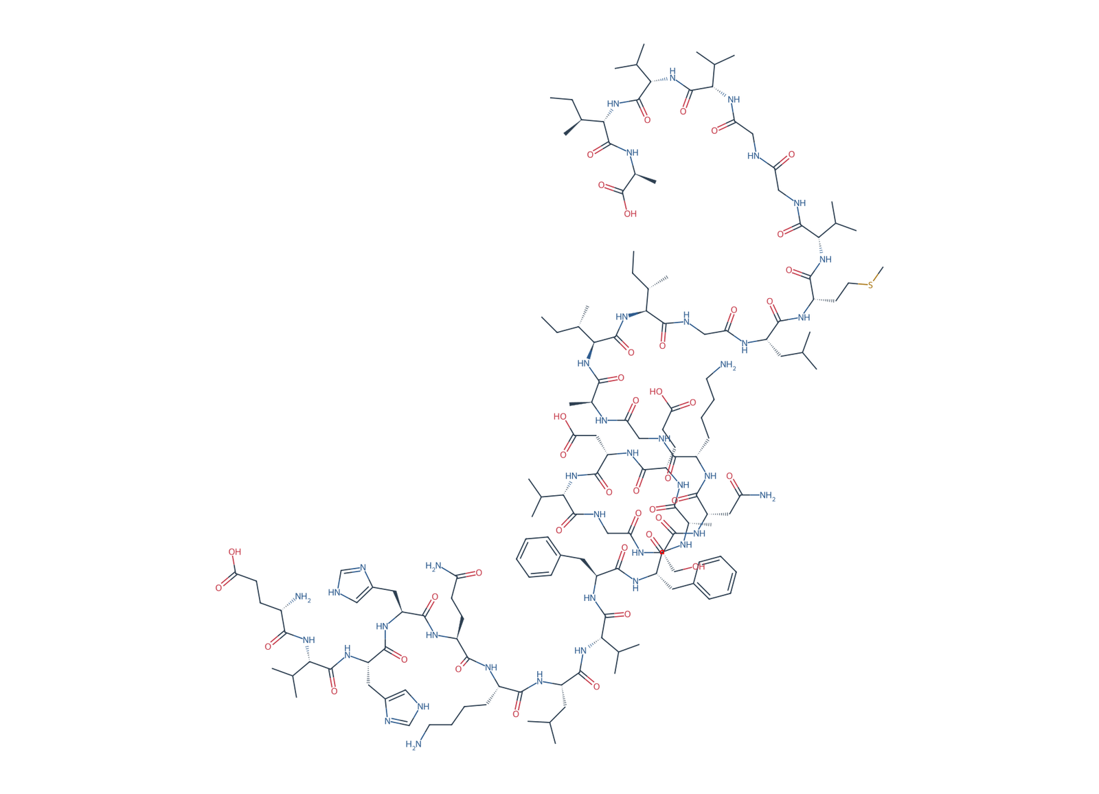 Sequence-derived 2D chemical structure of Beta-Amyloid (11–42), 32 amino-acid residues.