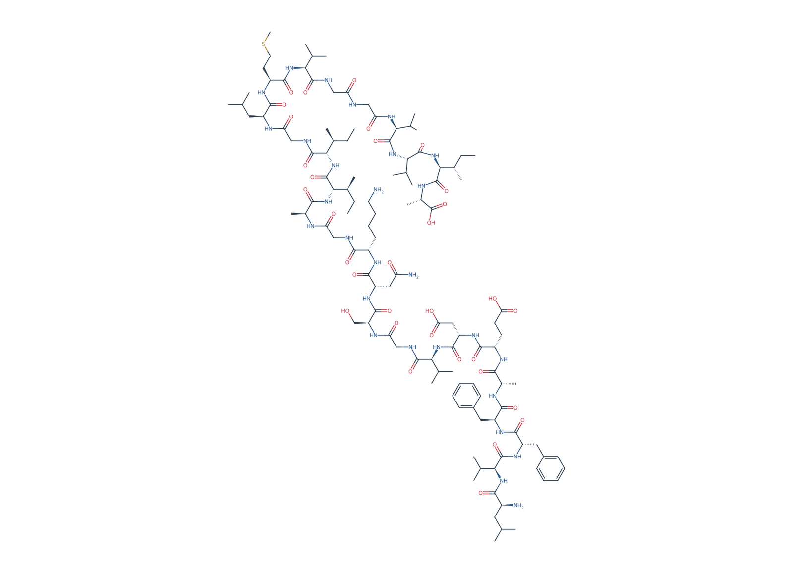 Sequence-derived 2D chemical structure of Beta-Amyloid (17–42), 26 amino-acid residues.