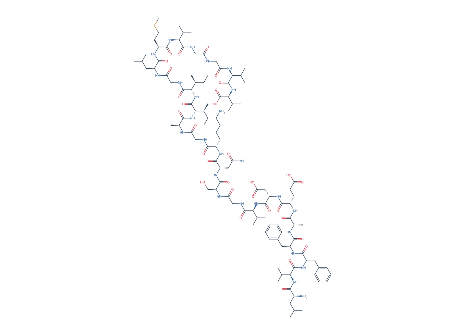 Sequence-derived 2D chemical structure of Beta-Amyloid (17–40), 24 amino-acid residues.