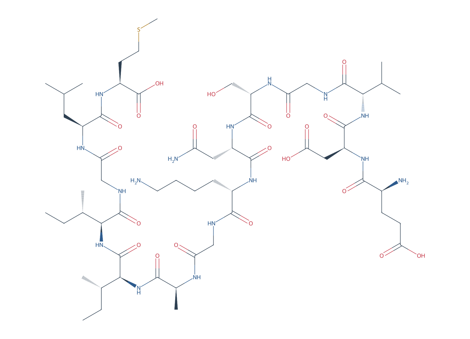 Sequence-derived 2D chemical structure of Beta-Amyloid (22–35), 14 amino-acid residues.