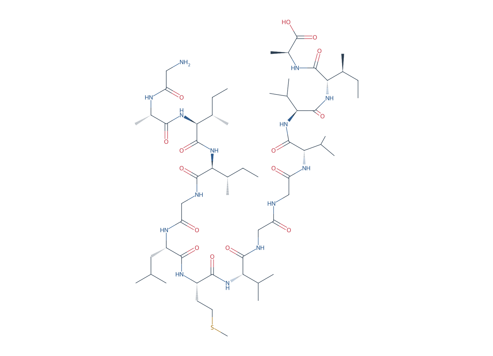 Sequence-derived 2D chemical structure of Beta-Amyloid (29–42), 14 amino-acid residues.