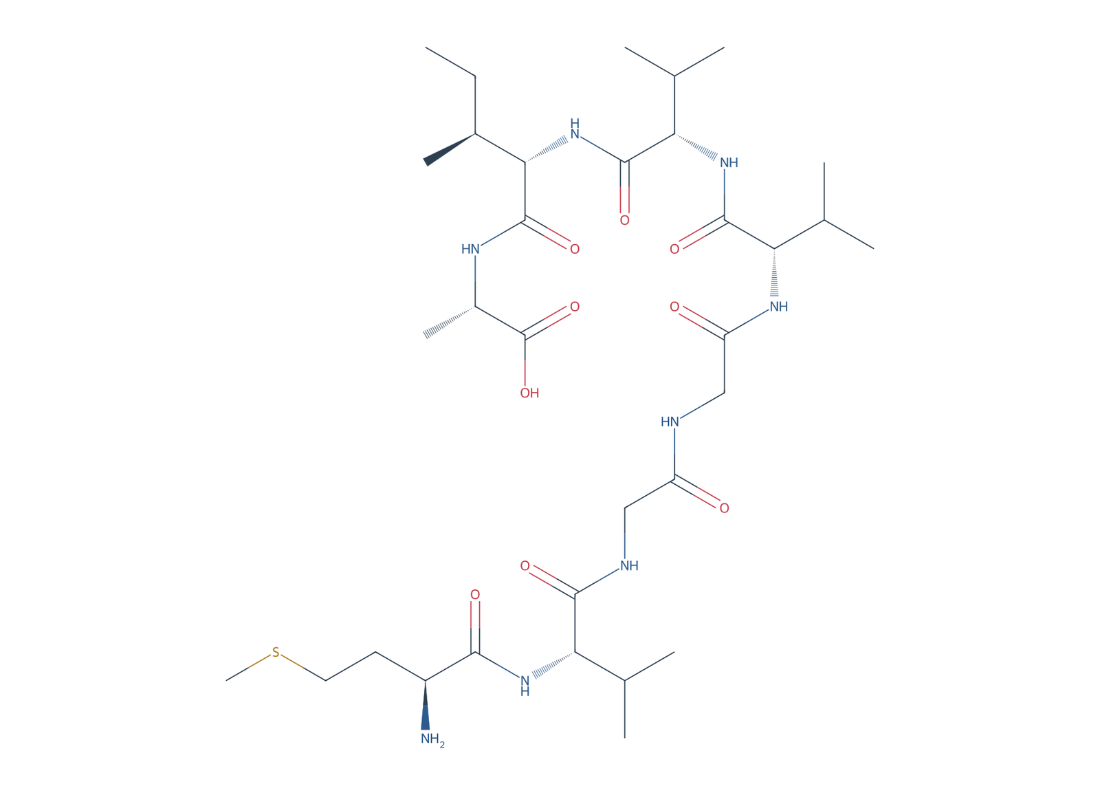 Sequence-derived 2D chemical structure of Beta-Amyloid (35–42), 8 amino-acid residues.