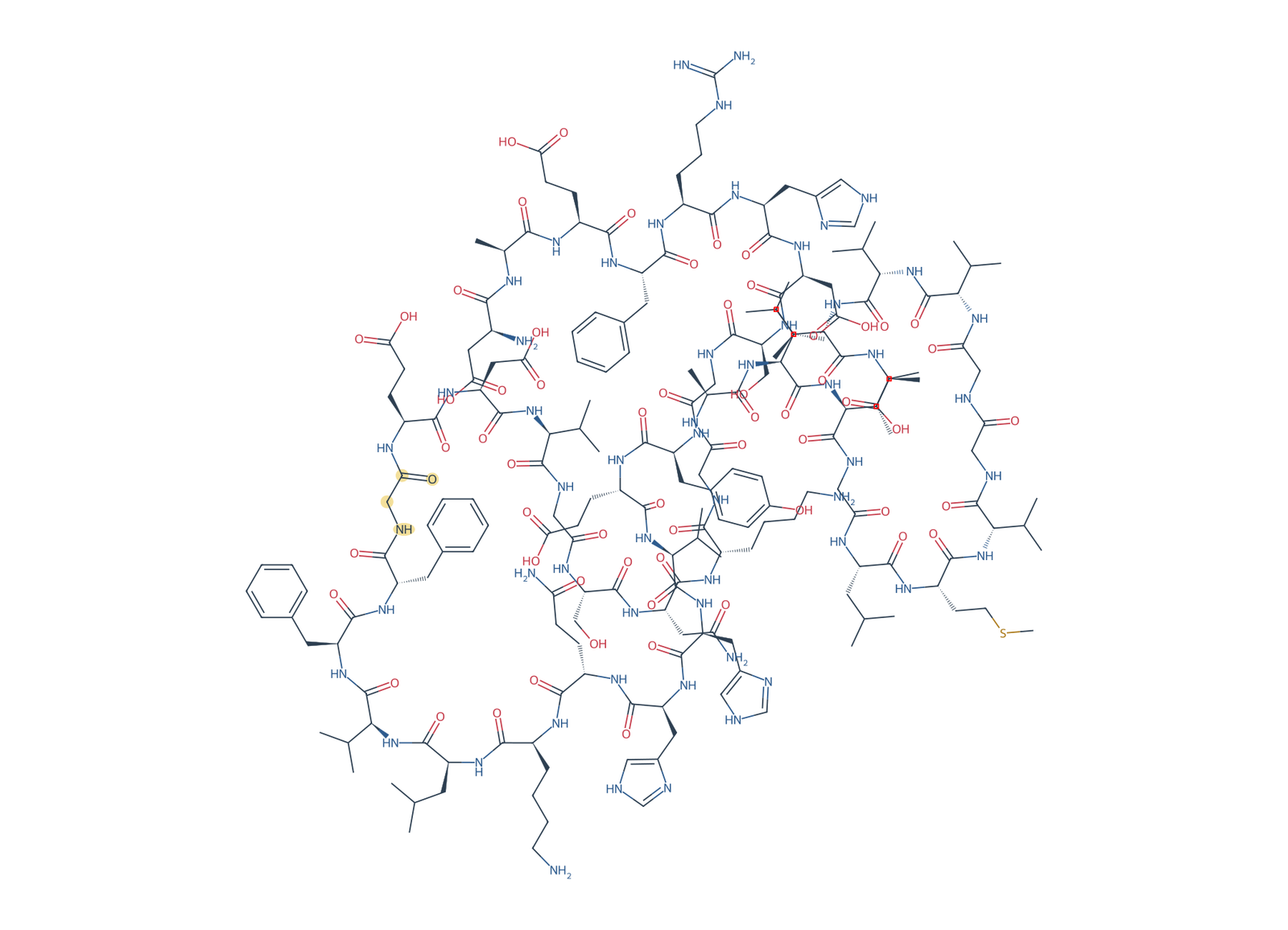 Sequence-derived 2D chemical structure of Beta-Amyloid (1–42), A21G, 42 amino-acid residues. G21 is highlighted in gold.