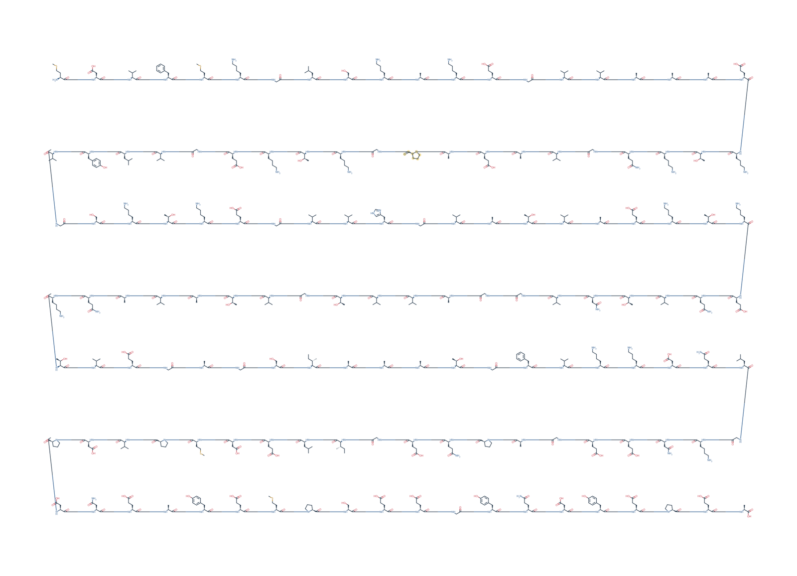 Sequence-derived 2D chemical structure of Alpha-Synuclein (1–140), A30P, 140 amino-acid residues. P30 is highlighted in gold.