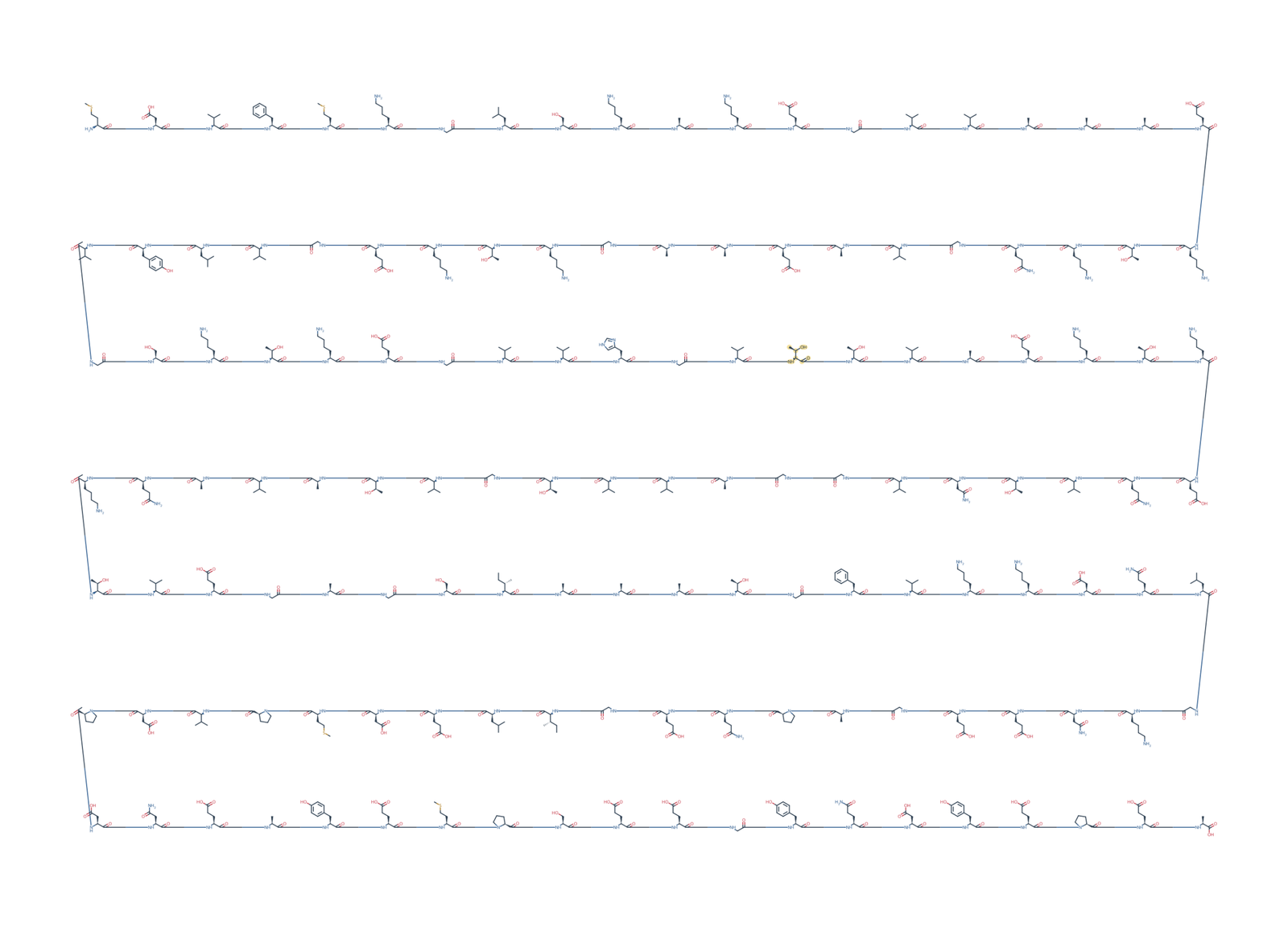 Sequence-derived 2D chemical structure of Alpha-Synuclein (1–140), A53T, 140 amino-acid residues. T53 is highlighted in gold.