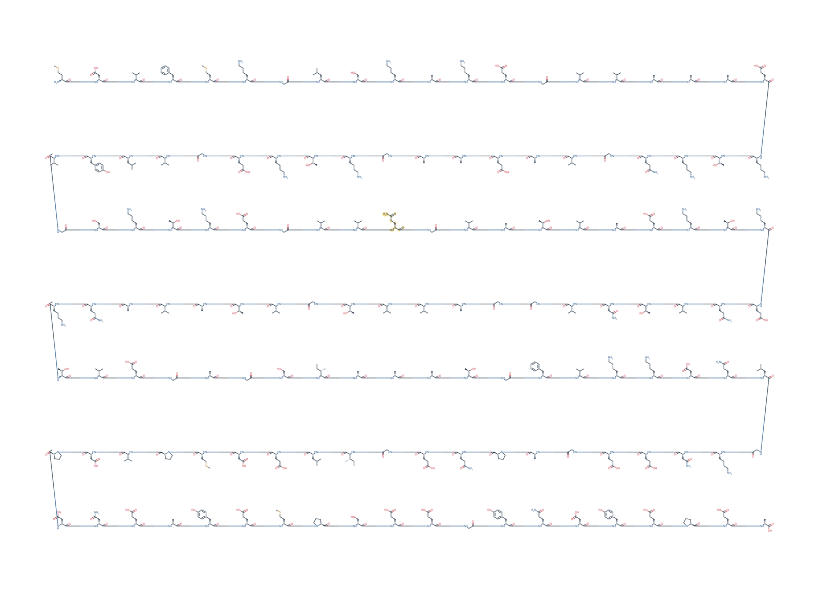 Sequence-derived 2D chemical structure of Alpha-Synuclein (1–140), H50Q, 140 amino-acid residues. Q50 is highlighted in gold.