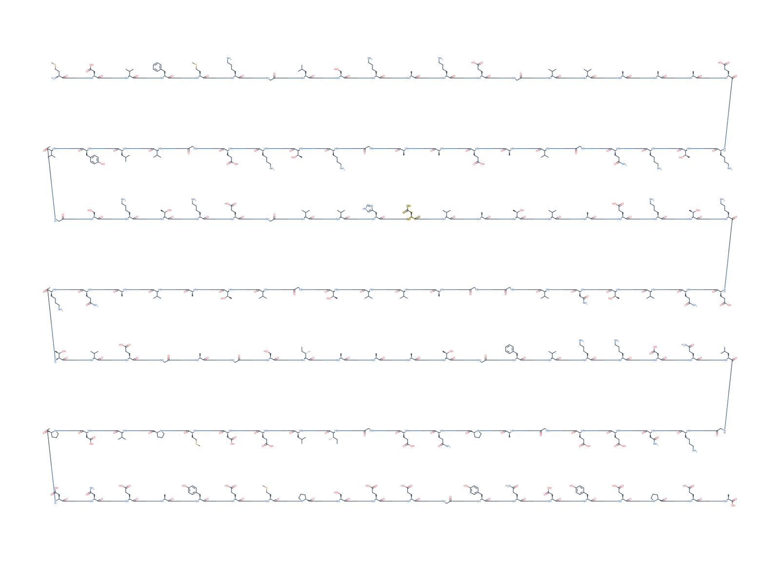 Sequence-derived 2D chemical structure of Alpha-Synuclein (1–140), G51D, 140 amino-acid residues. D51 is highlighted in gold.