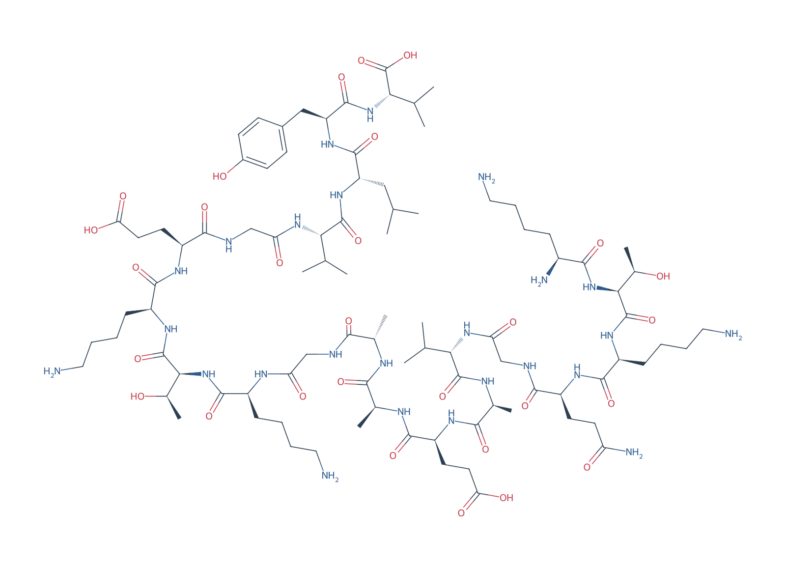 Sequence-derived 2D chemical structure of Alpha-Synuclein fragment (21–40), 20 amino-acid residues.