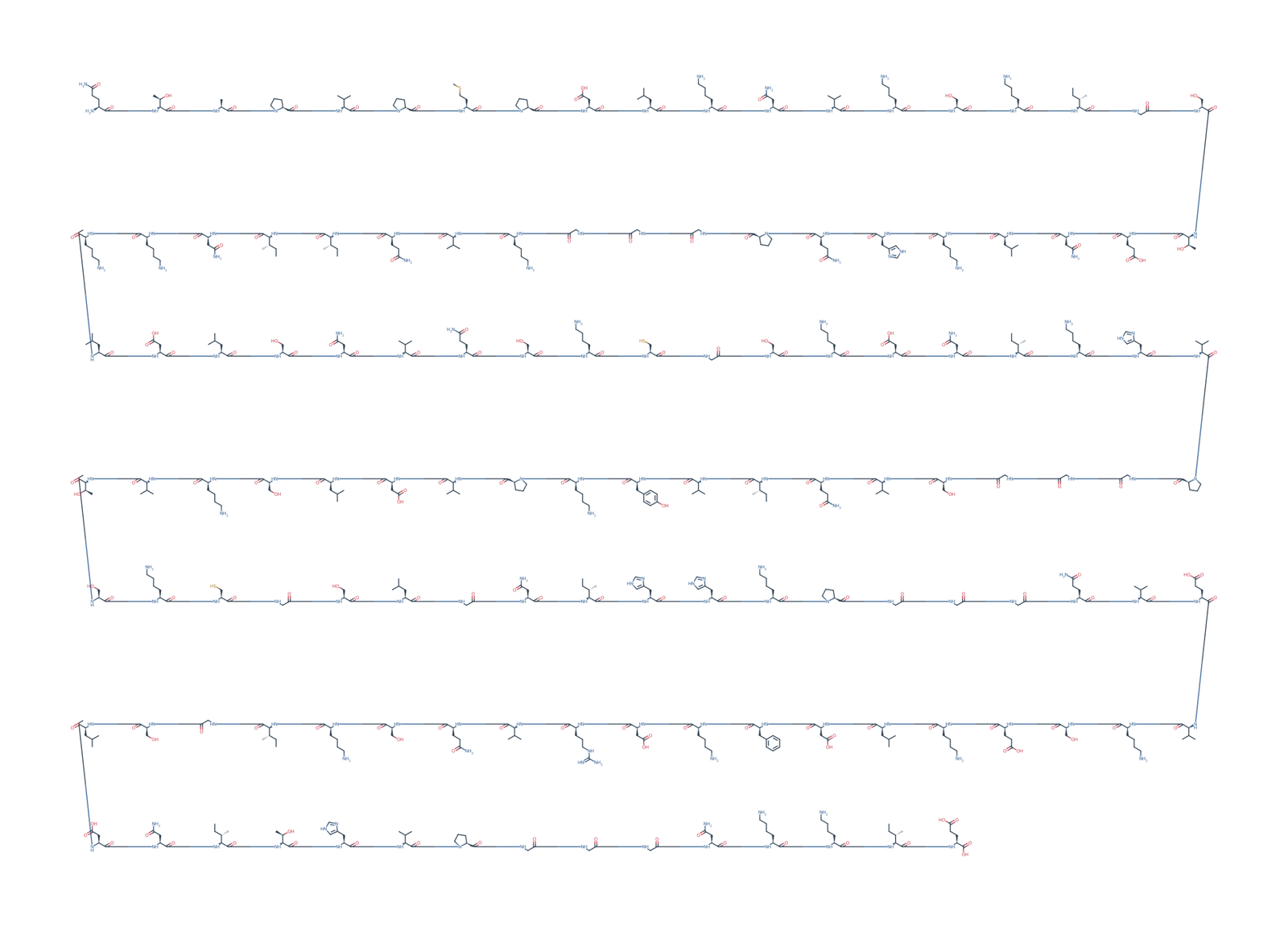 Sequence-derived 2D chemical structure of Tau 2N4R fragment (244–372), 129 amino-acid residues.