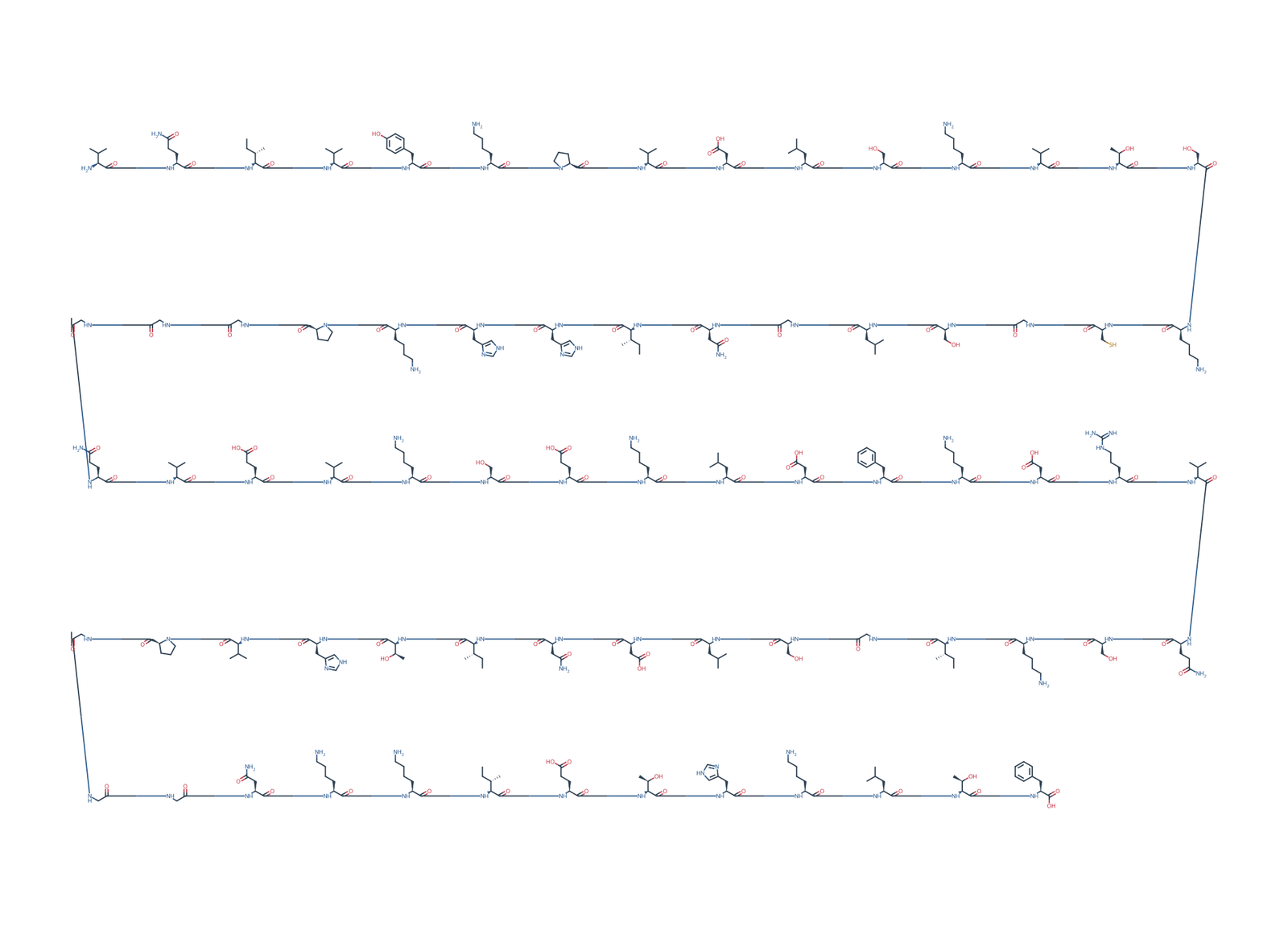 Sequence-derived 2D chemical structure of Tau 2N4R fragment (306–378), 73 amino-acid residues.