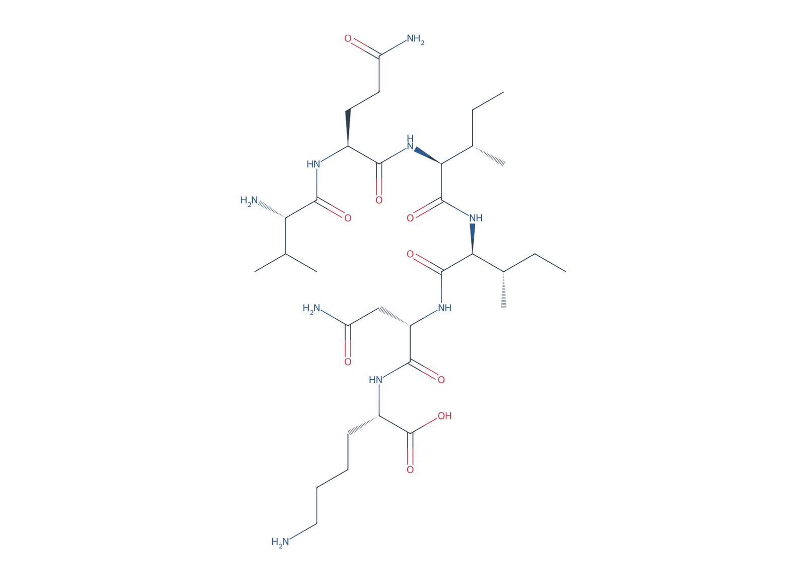 Sequence-derived 2D chemical structure of Tau 2N4R fragment (275–280), 6 amino-acid residues.