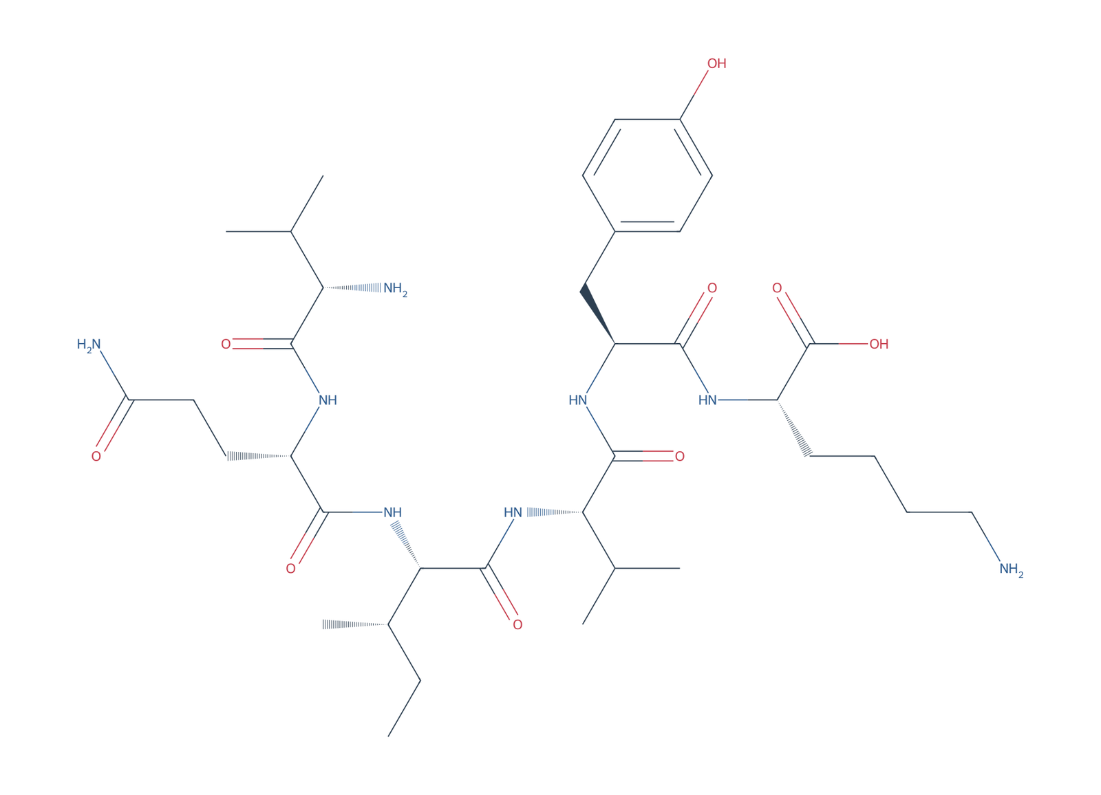 Sequence-derived 2D chemical structure of Tau 2N4R fragment (306–311), 6 amino-acid residues.