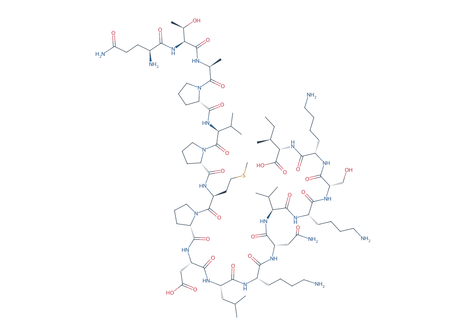 Sequence-derived 2D chemical structure of Tau 2N4R fragment (244–260), 17 amino-acid residues.