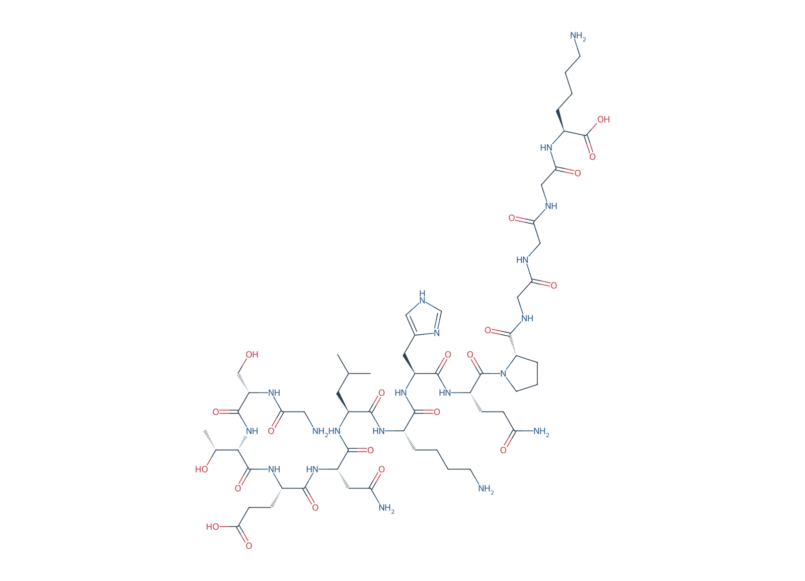Sequence-derived 2D chemical structure of Tau 2N4R fragment (261–274), 14 amino-acid residues.