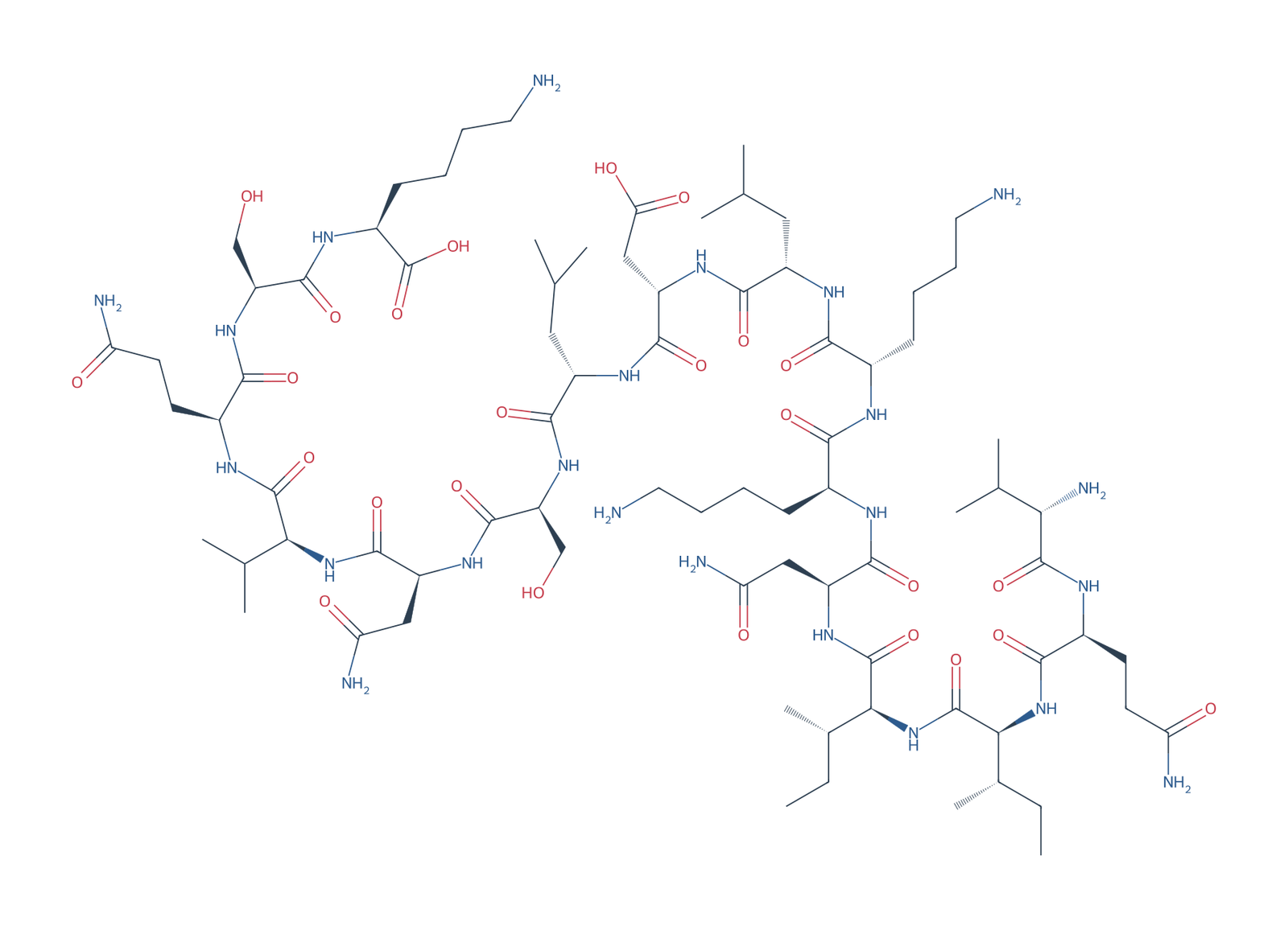 Sequence-derived 2D chemical structure of Tau 2N4R fragment (275–290), 16 amino-acid residues.