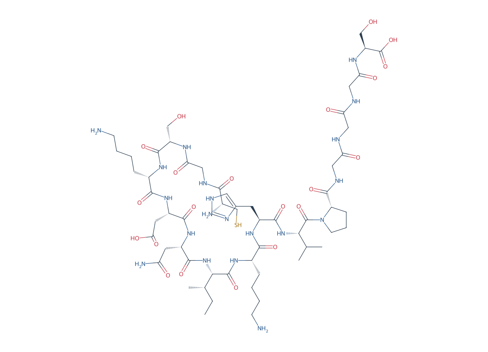 Sequence-derived 2D chemical structure of Tau 2N4R fragment (291–305), 15 amino-acid residues.