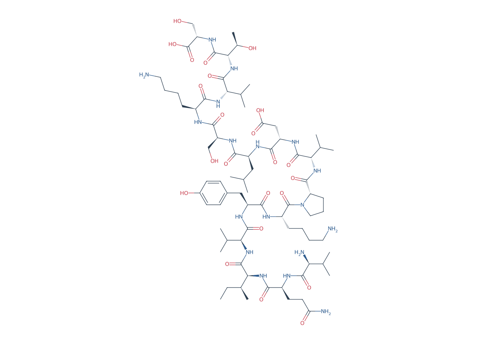 Sequence-derived 2D chemical structure of Tau 2N4R fragment (306–320), 15 amino-acid residues.