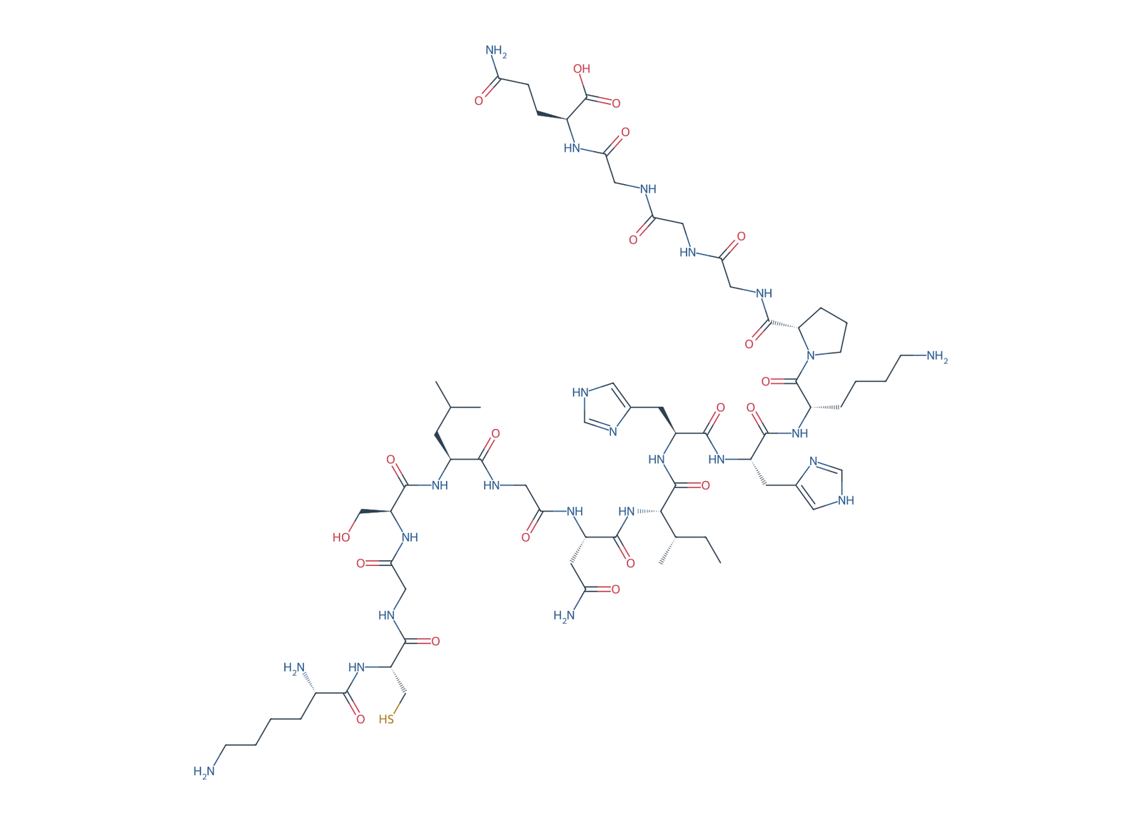 Sequence-derived 2D chemical structure of Tau 2N4R fragment (321–336), 16 amino-acid residues.
