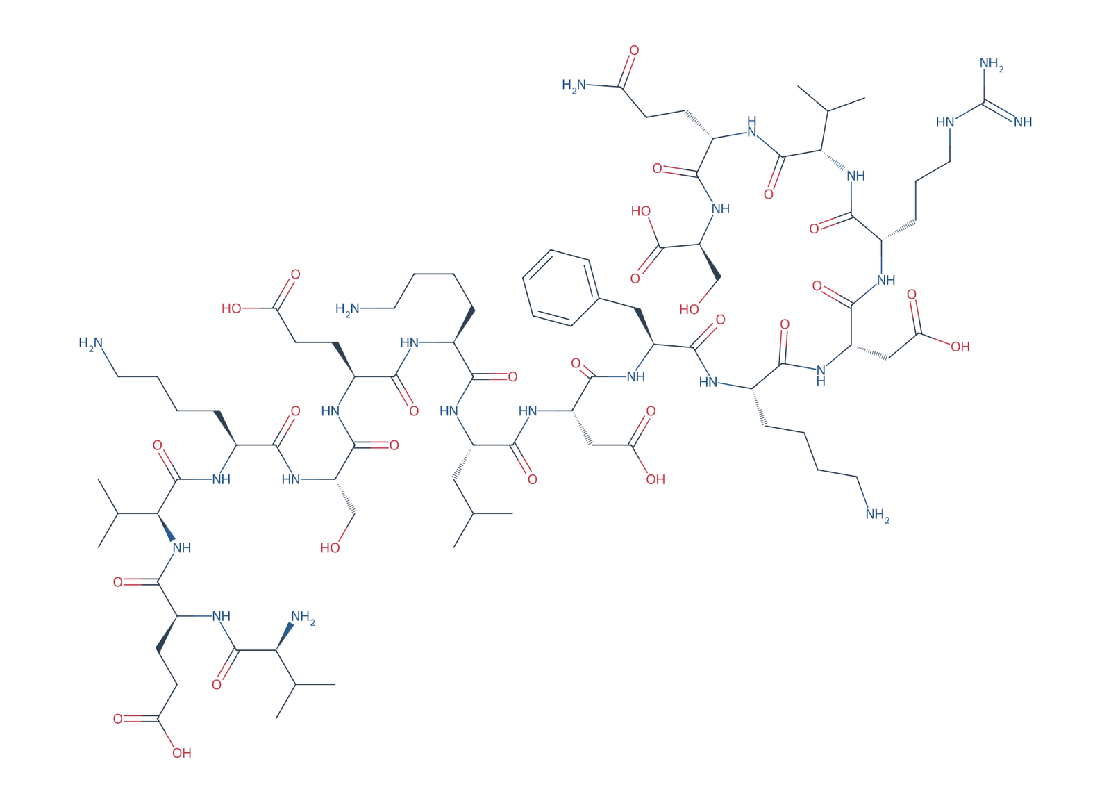Sequence-derived 2D chemical structure of Tau 2N4R fragment (337–352), 16 amino-acid residues.