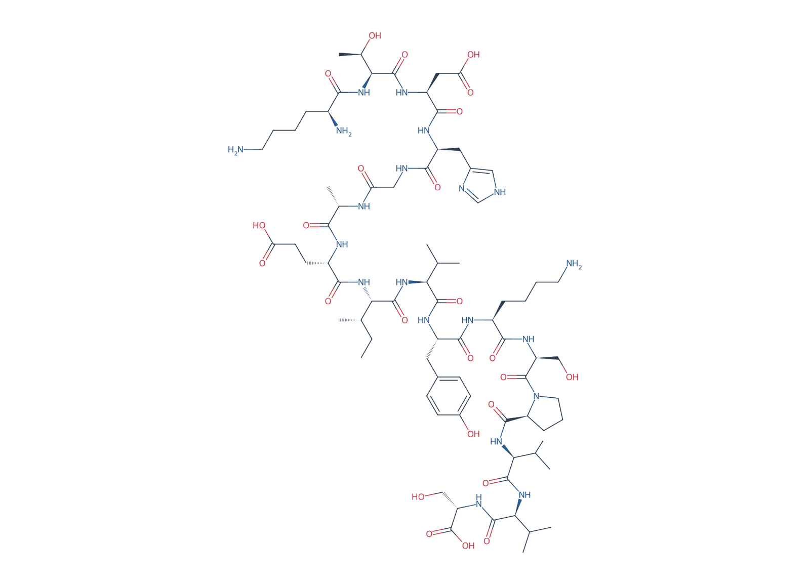Sequence-derived 2D chemical structure of Tau 2N4R fragment (385–400), 16 amino-acid residues.