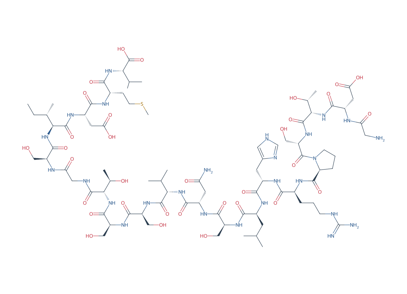 Sequence-derived 2D chemical structure of Tau 2N4R fragment (401–420), 20 amino-acid residues.