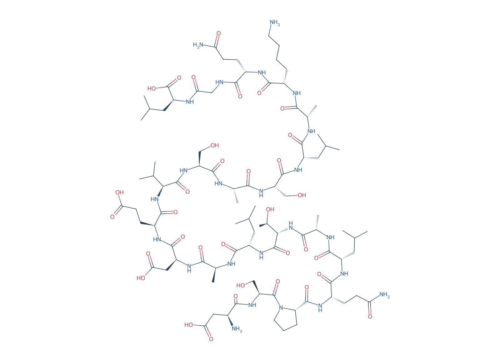 Sequence-derived 2D chemical structure of Tau 2N4R fragment (421–441), 21 amino-acid residues.